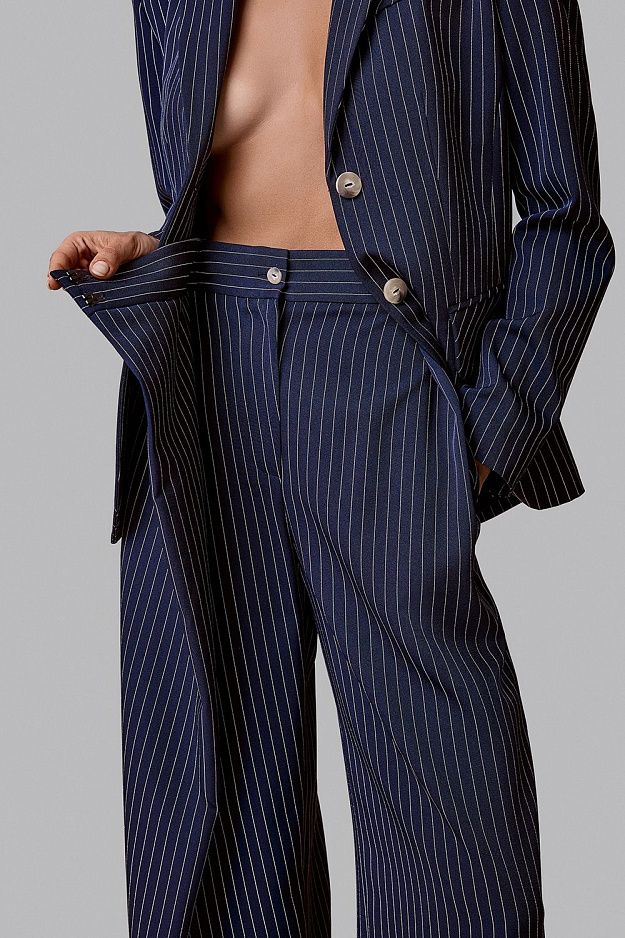 High-Waisted Striped Wrap Trousers