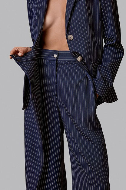 High-Waisted Striped Wrap Trousers