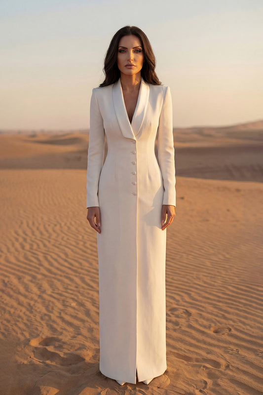 Suiting Fabric Maxi Tuxedo Dress