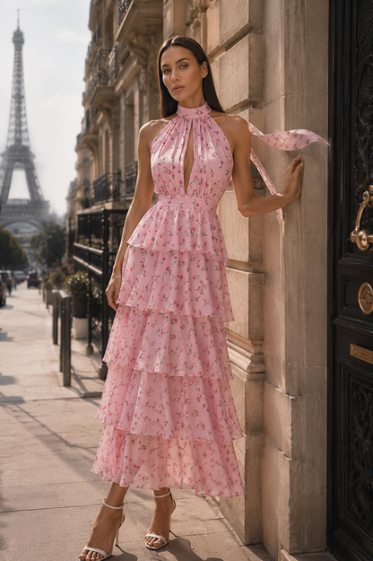 Tiered Halter Midi Dress
