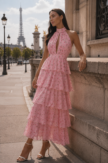 Tiered Halter Midi Dress