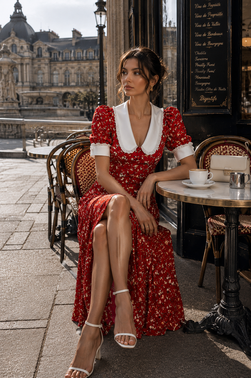 Floral Midi Dress with Contrast Collar