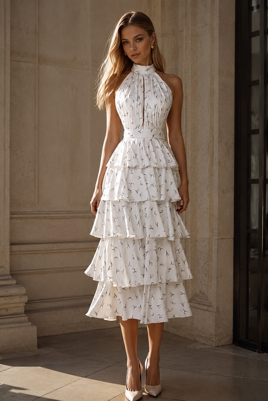 Tiered Halter Midi Dress