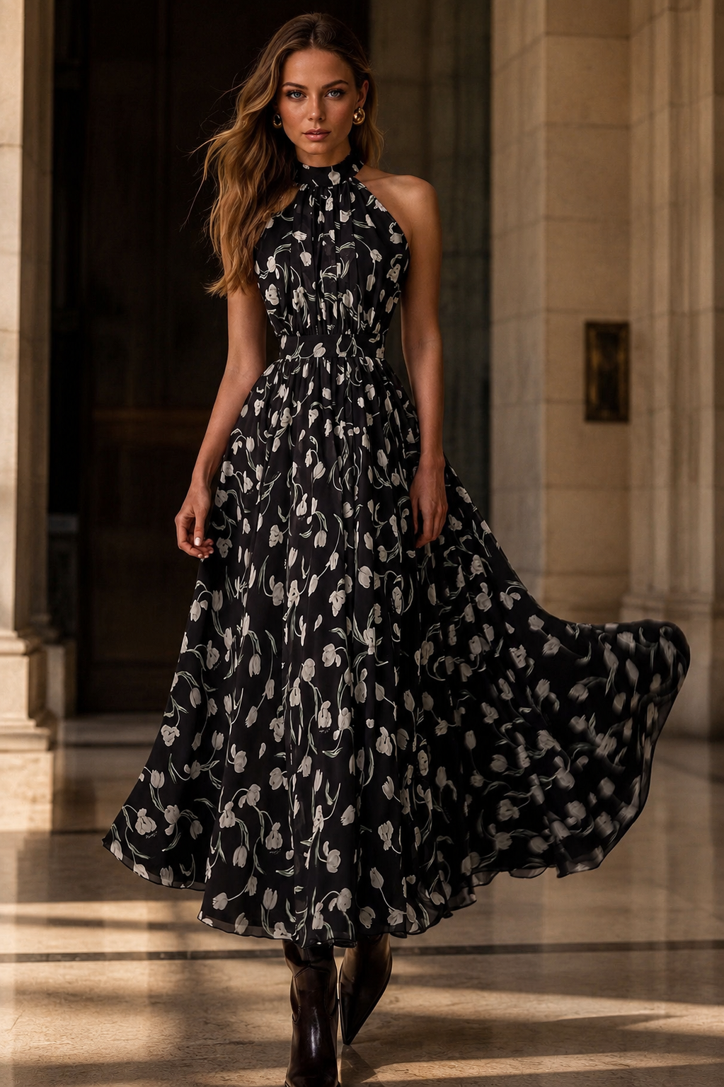 Draped Halter Neck Dress