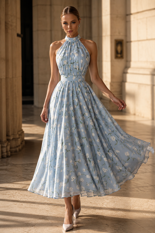 Draped Halter Neck Dress