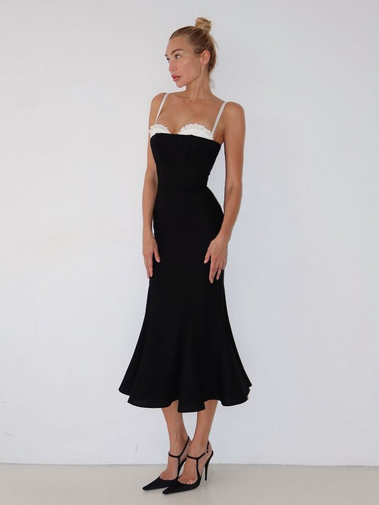 Midi Dress with Embroidery and Detachable Straps