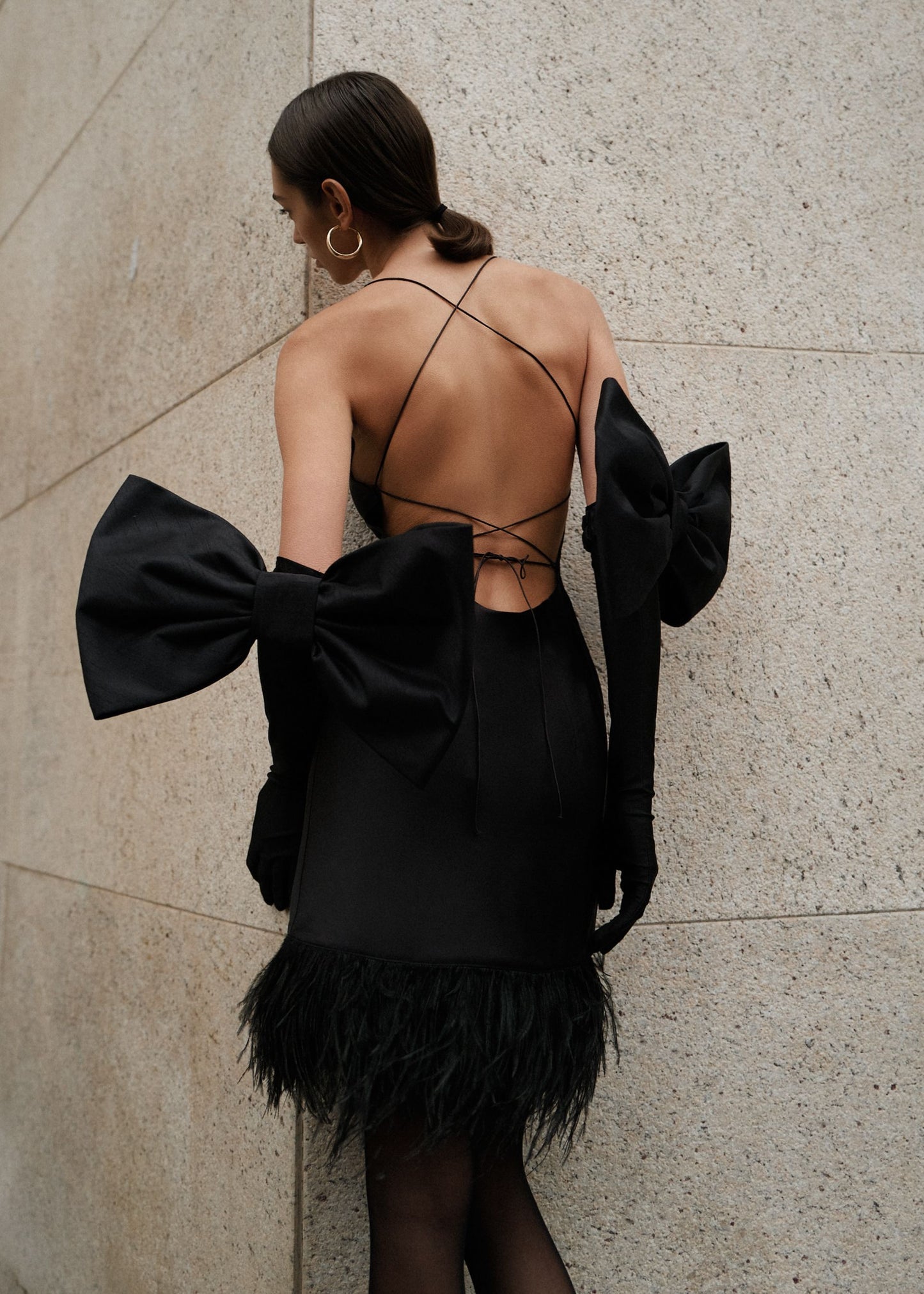 Feathered satin dress