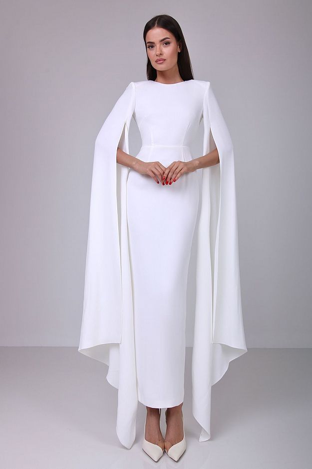 Elegant Cape Sleeve Midi Dress