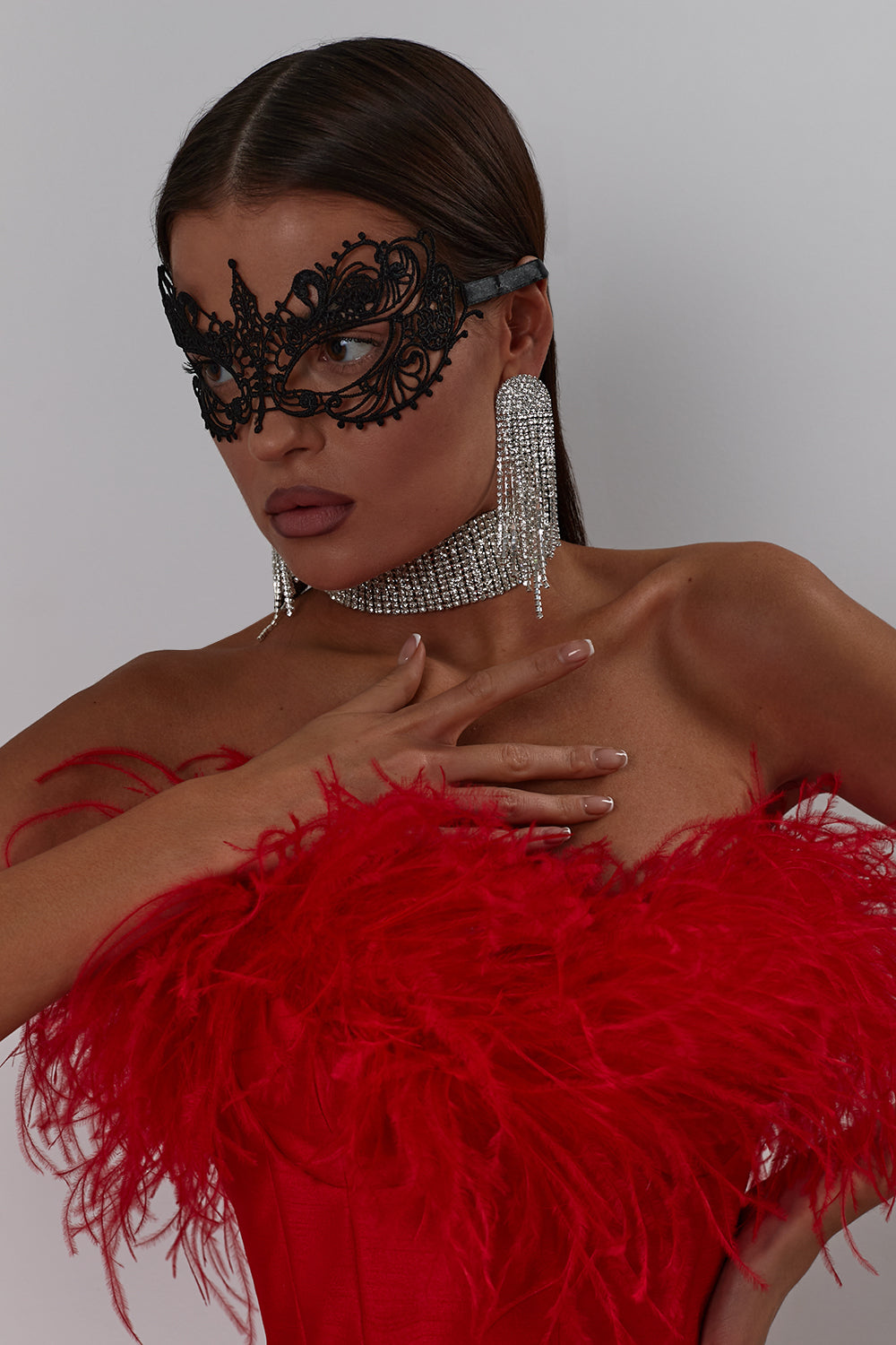 Feathered evening dress