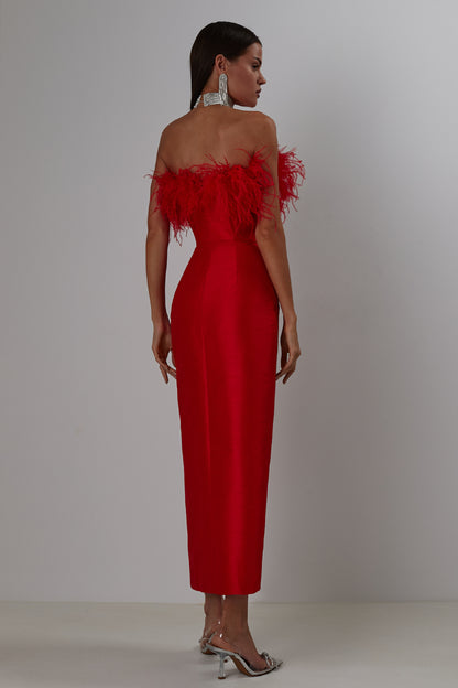 Feathered evening dress