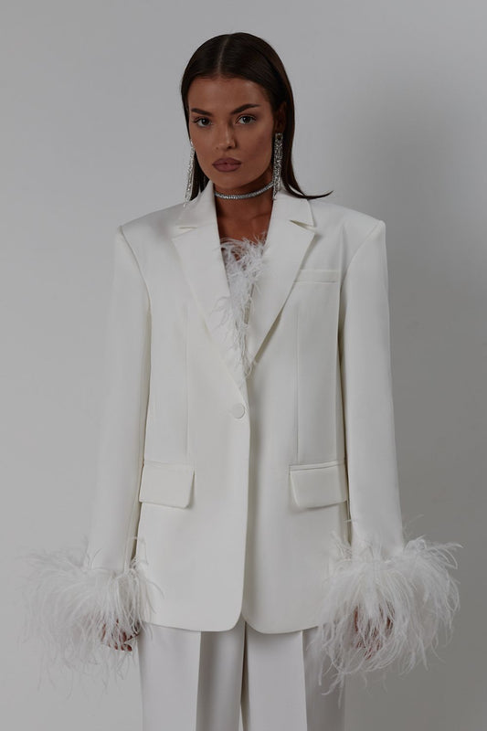 Jacket with feathers on the sleeves
