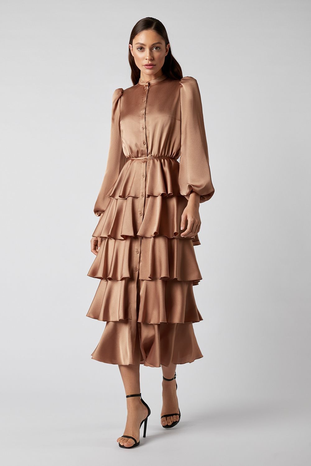 Tiered Midi Dress with Ruffles