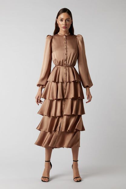 Tiered Midi Dress with Ruffles