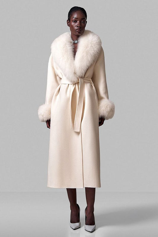 100% Wool Coat with Detachable Arctic Fox Fur