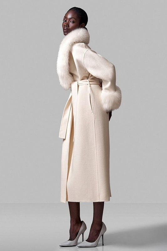 100% Wool Coat with Detachable Arctic Fox Fur