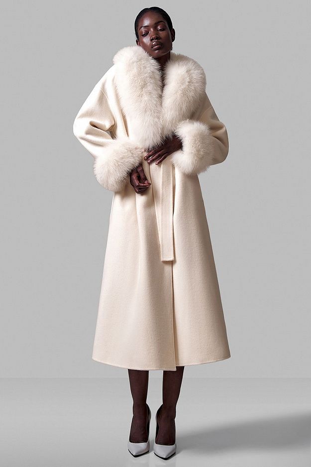 100% Wool Coat with Detachable Arctic Fox Fur
