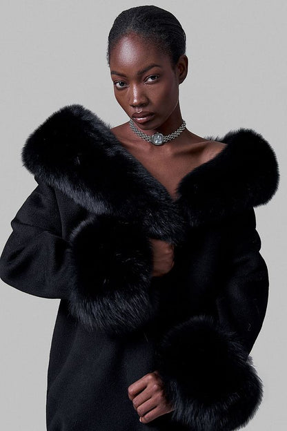 100% Wool Coat with Detachable Arctic Fox Fur
