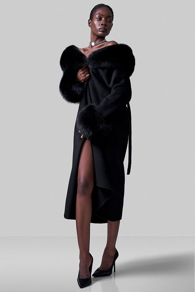 100% Wool Coat with Detachable Arctic Fox Fur