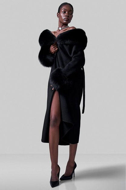 100% Wool Coat with Detachable Arctic Fox Fur