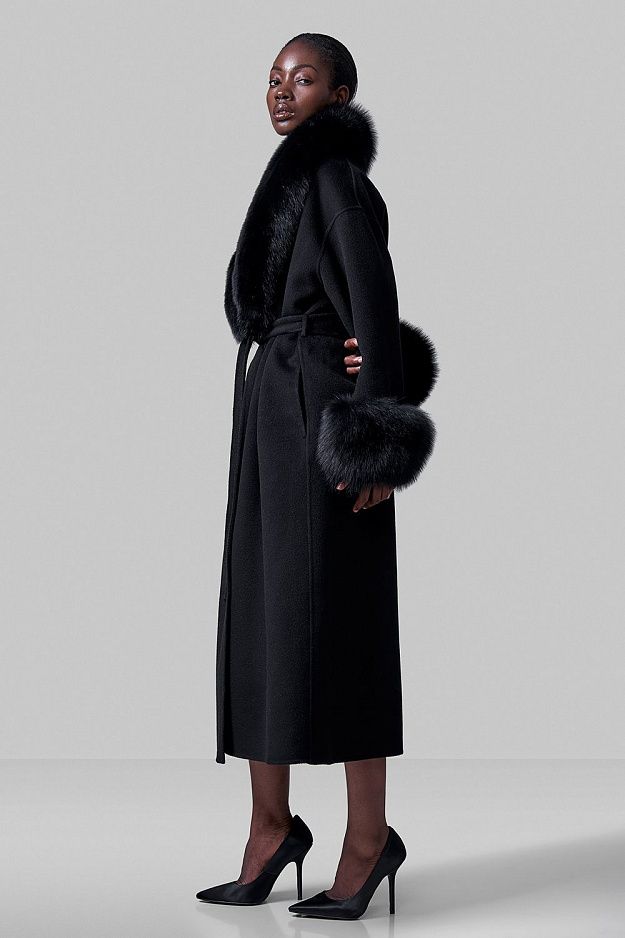 100% Wool Coat with Detachable Arctic Fox Fur