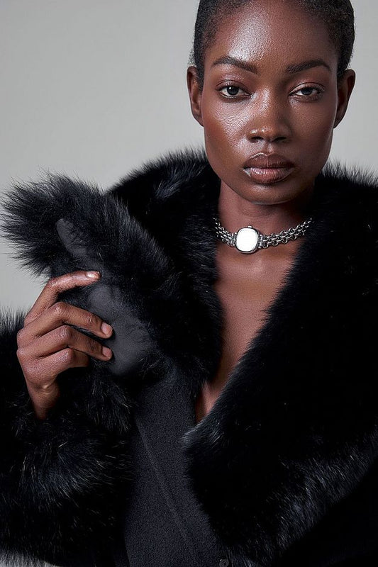 100% Wool Coat with Detachable Arctic Fox Fur