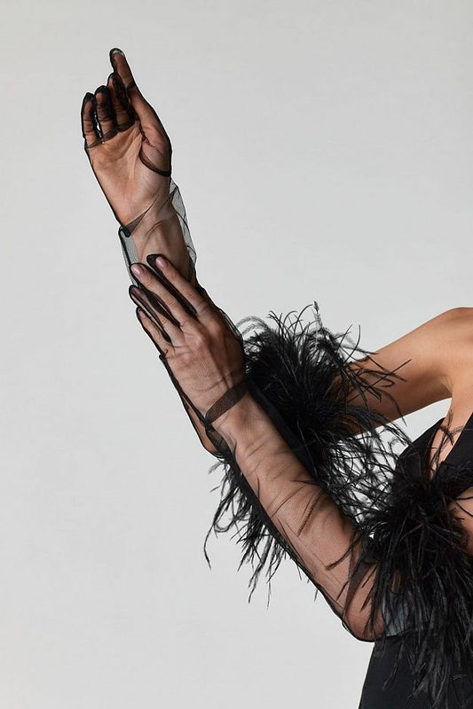 Gloves with Ostrich Feather Trim