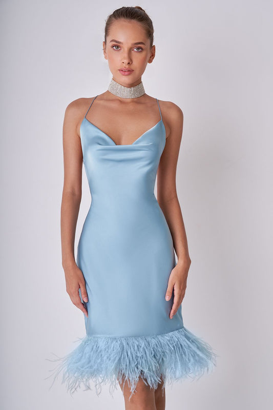 Feathered satin dress
