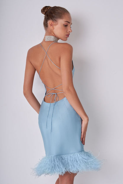 Feathered satin dress