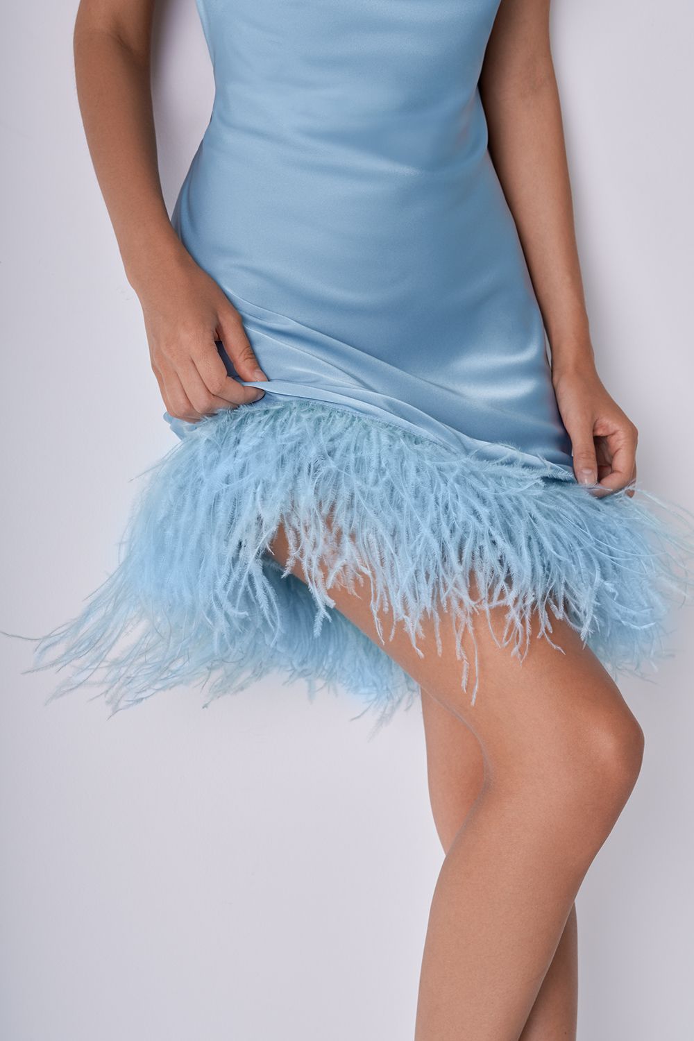 Feathered satin dress