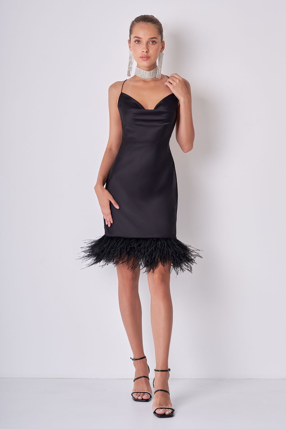 Feathered satin dress