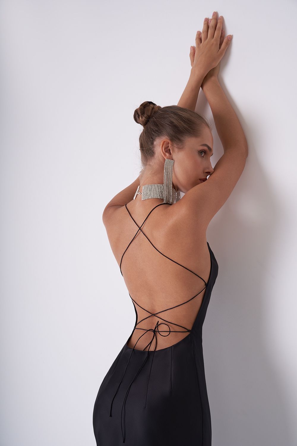 Feathered satin dress