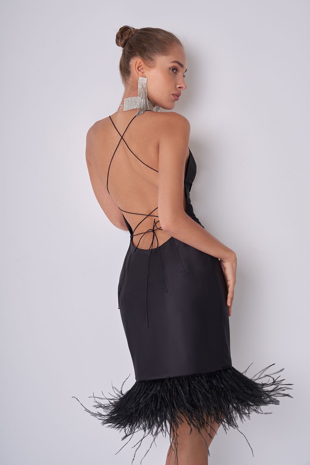 Feathered satin dress