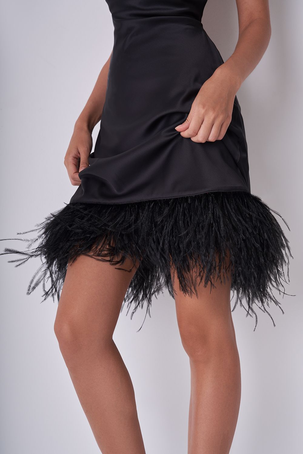 Feathered satin dress