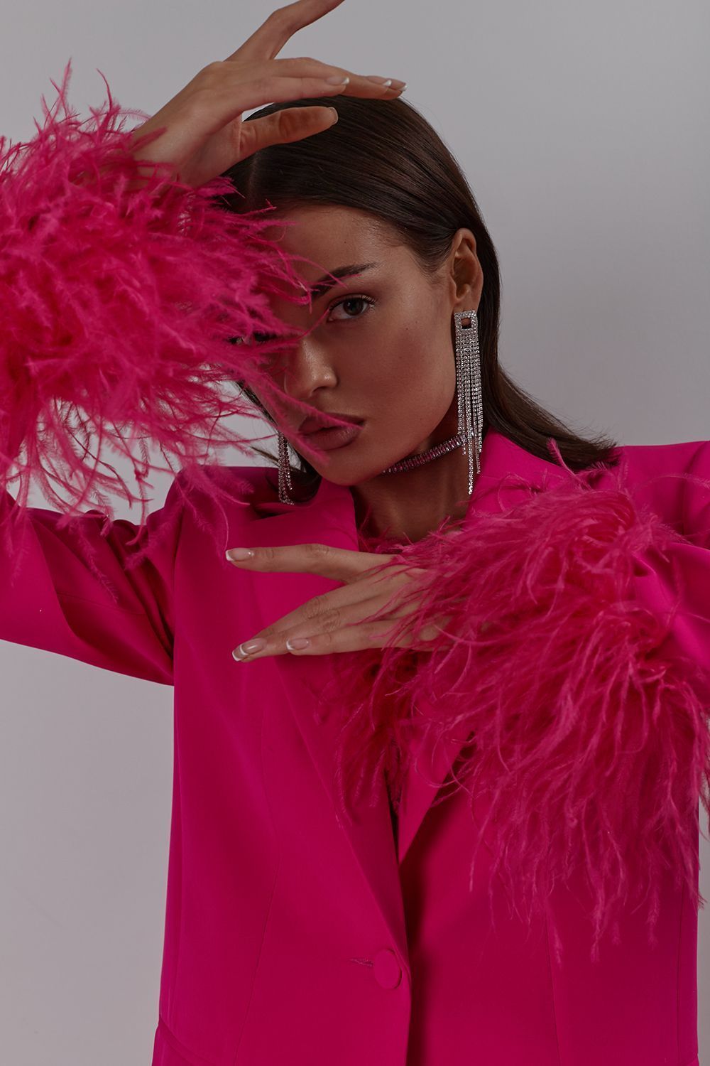 Jacket with feathers on the sleeves