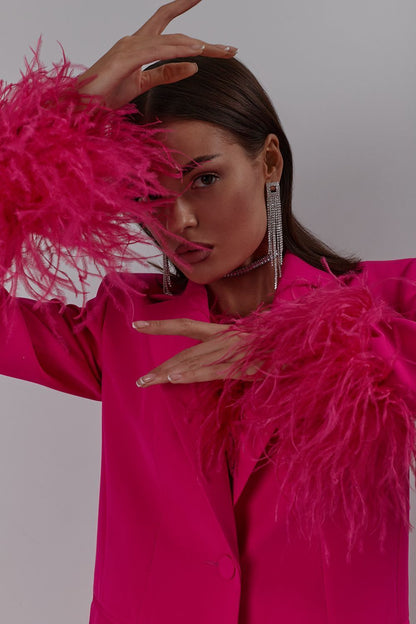 Jacket with feathers on the sleeves